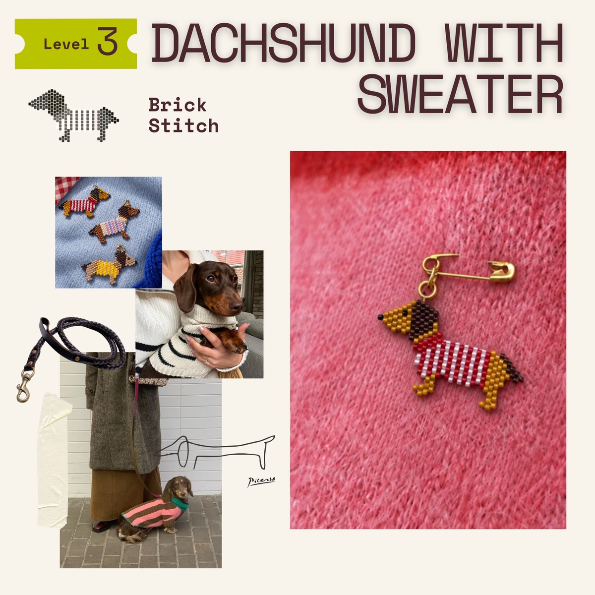Dachshund Charm Workshop | Brick Stitch - Level 3